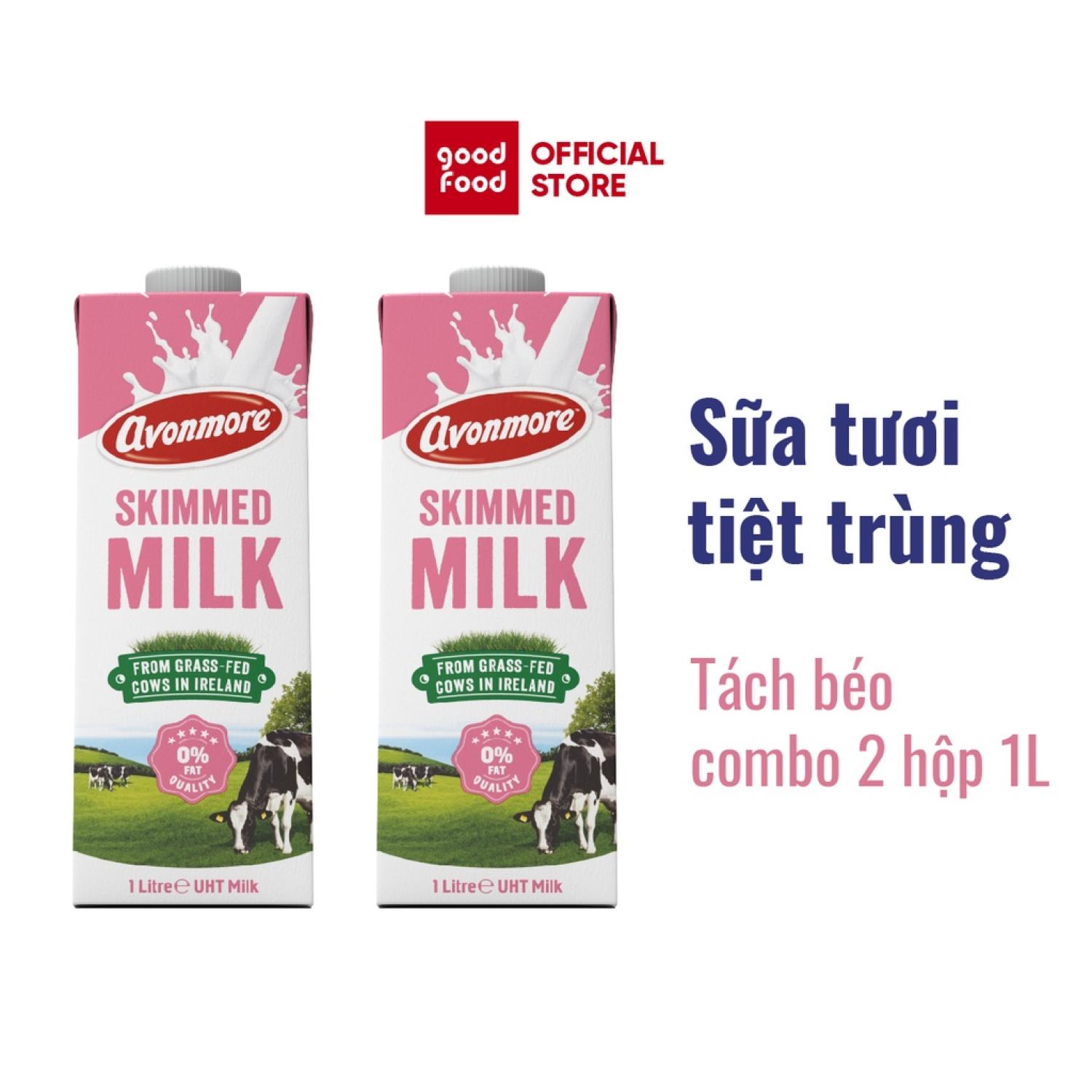 Sữa tươi tiệt trùng Avonmore tách béo 1 Lít 2 hộp