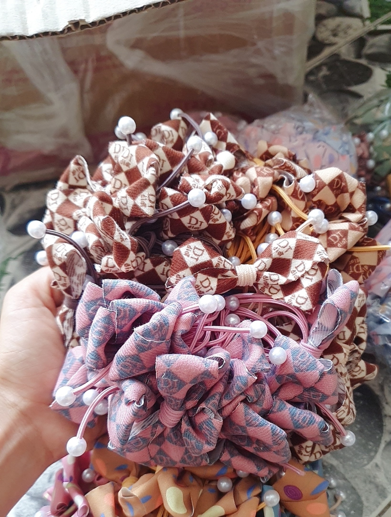 Dây Buộc Tóc Hàn Quốc Đẹp nơ phối hạt Sang Trọng