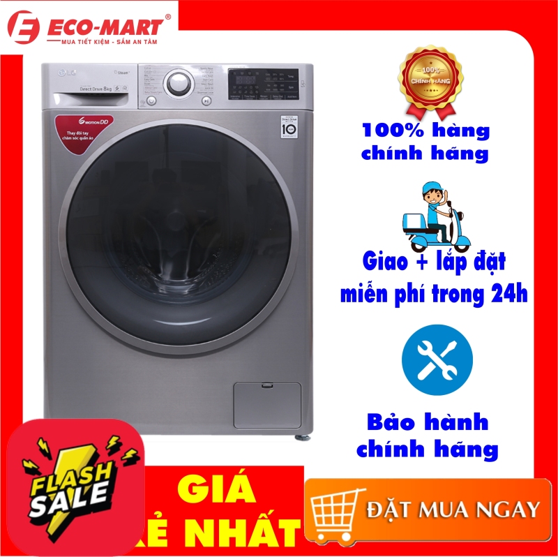 Bảng giá Máy giặt LG Inverter 8 kg FC1408S3E Tốc độ quay vắt:1400 vòng/phút Hiệu suất sử dụng điện23.2 Wh/kg Kiểu động cơ:Truyền động trực tiếp bền & êm Inverter:Có Giặt 6 chuyển động, Công nghệ hơi nước Spa steam diệt tới 99,9% Điện