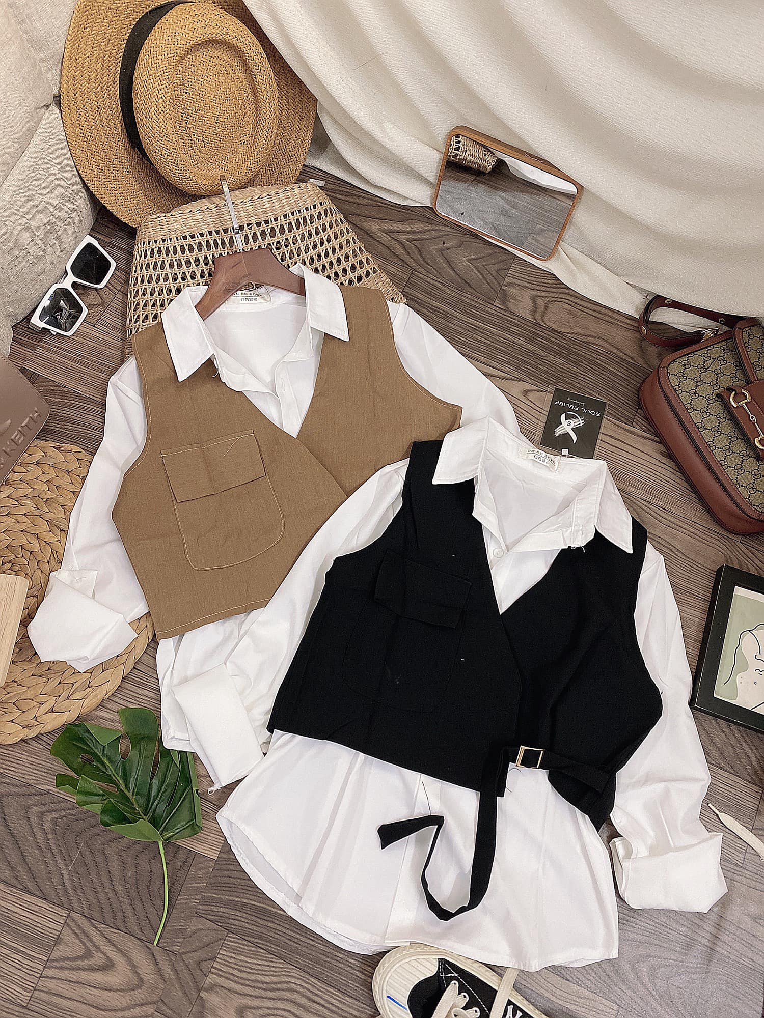 Set áo sơ mi kèm ghile thời trang