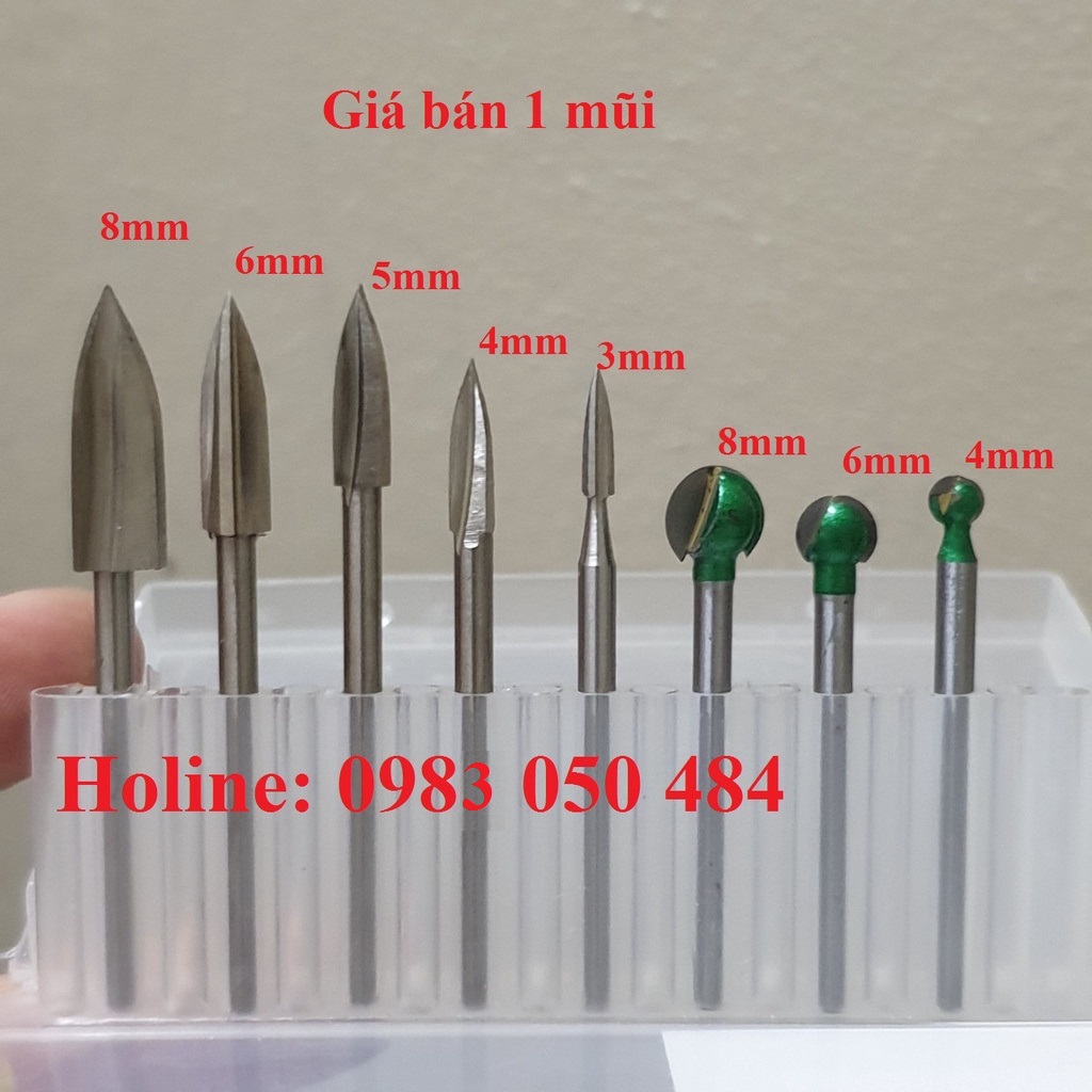 Mũi điêu khắc gỗ trục 3mm - mui pha go 3 cạnh - mui pha go qua dao can 3mm - mũi mài khắc quả đào xanh
