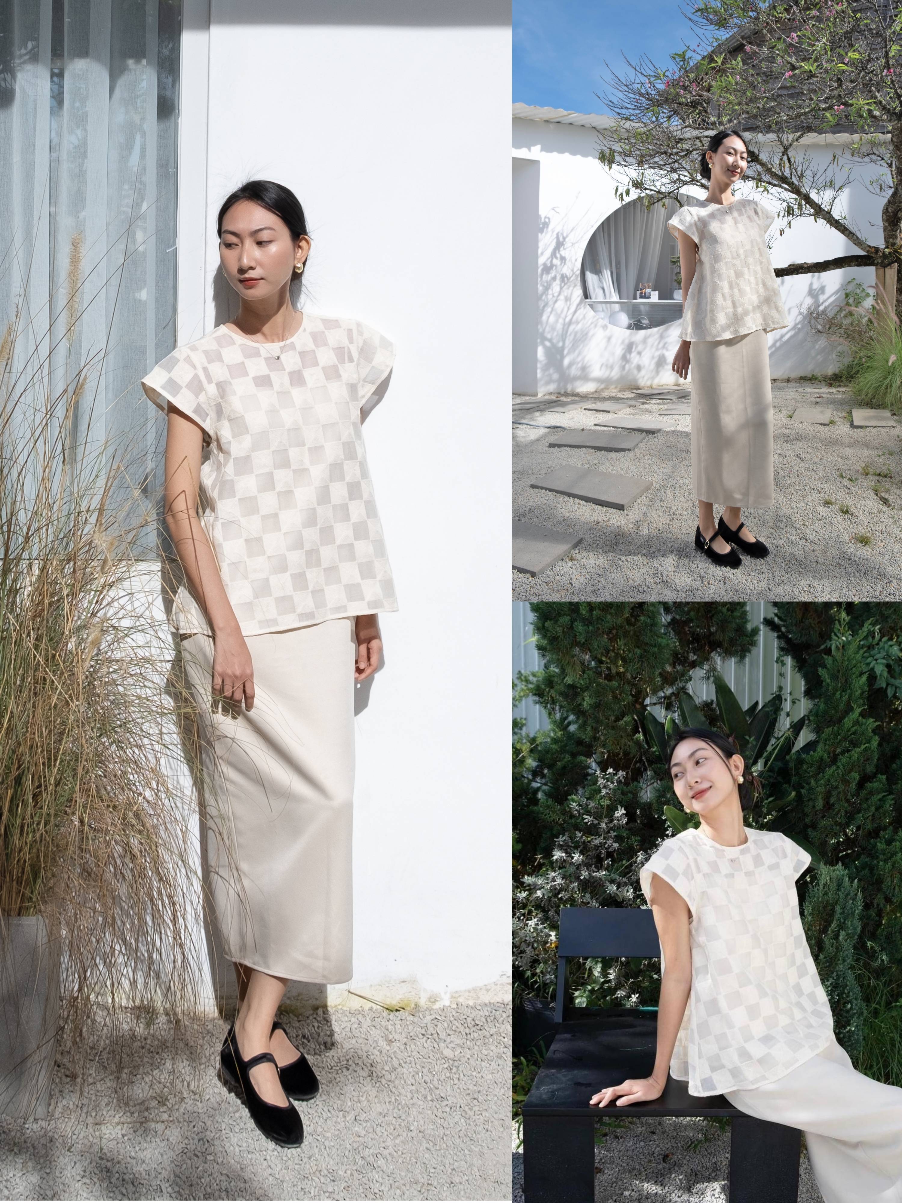 Set đầm bút chì Mauve Ivory set