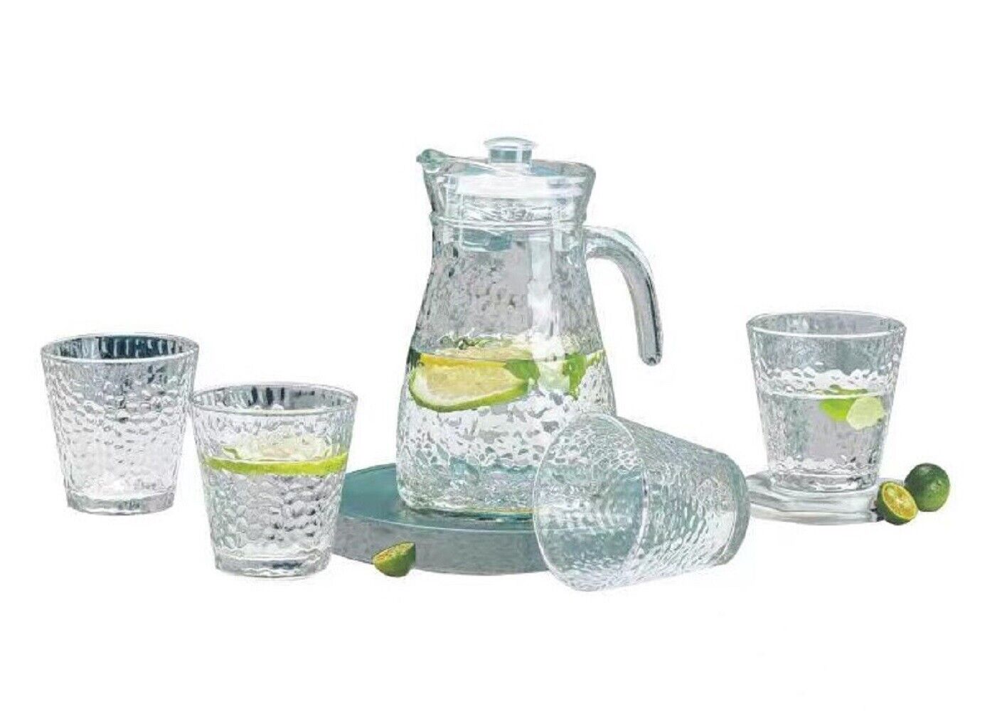 Bộ bình rót và 4 ly thuỷ tinh họa tiết vân sần cao cấp