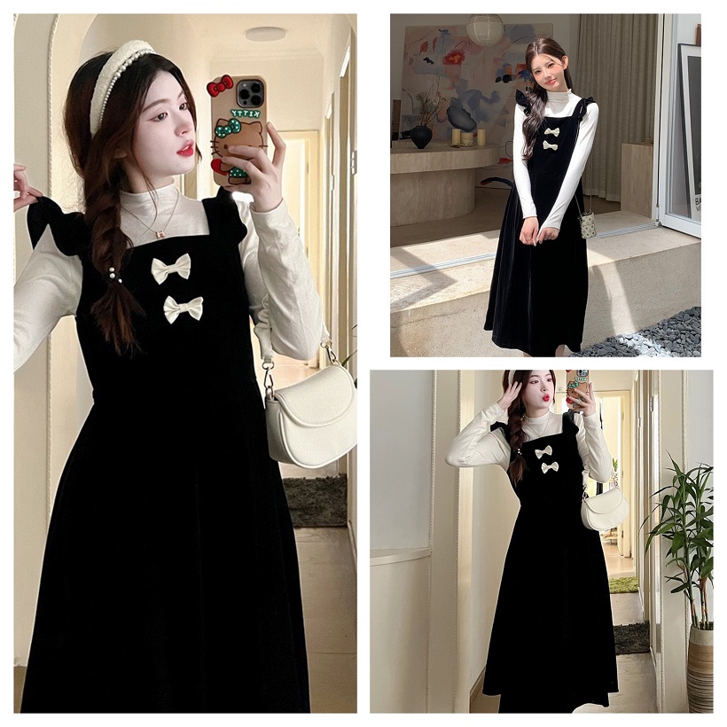 Đầm Bầu Váy Bầu Trễ Vai Cổ Vuông Dáng Dài Đi Tiệc Thu Đông Sang Chảnh