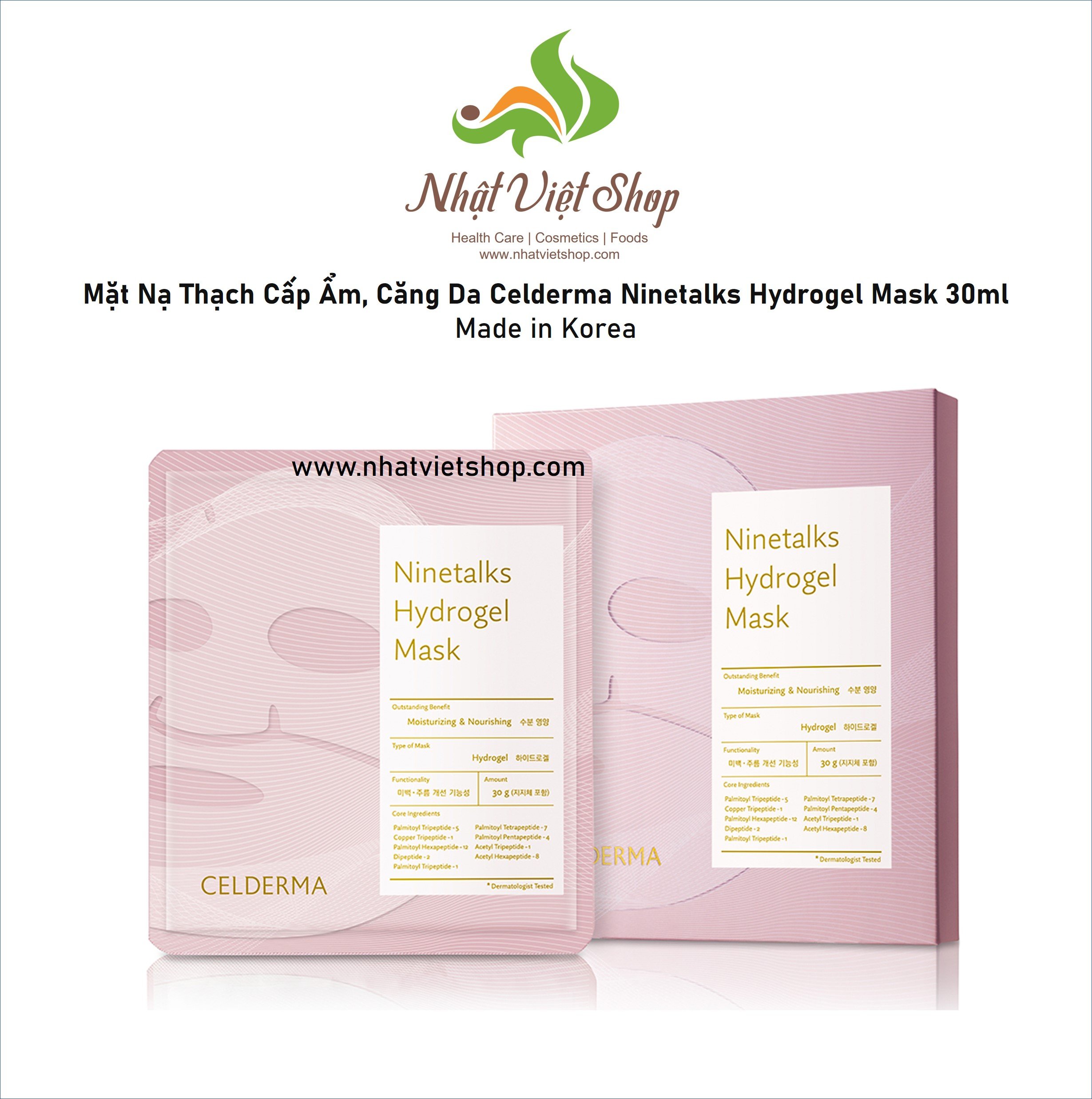 Combo 4 Miếng Mặt Nạ Thạch Cấp Ẩm, Căng Da Celderma Ninetalks Hydrogel Mask 30ml