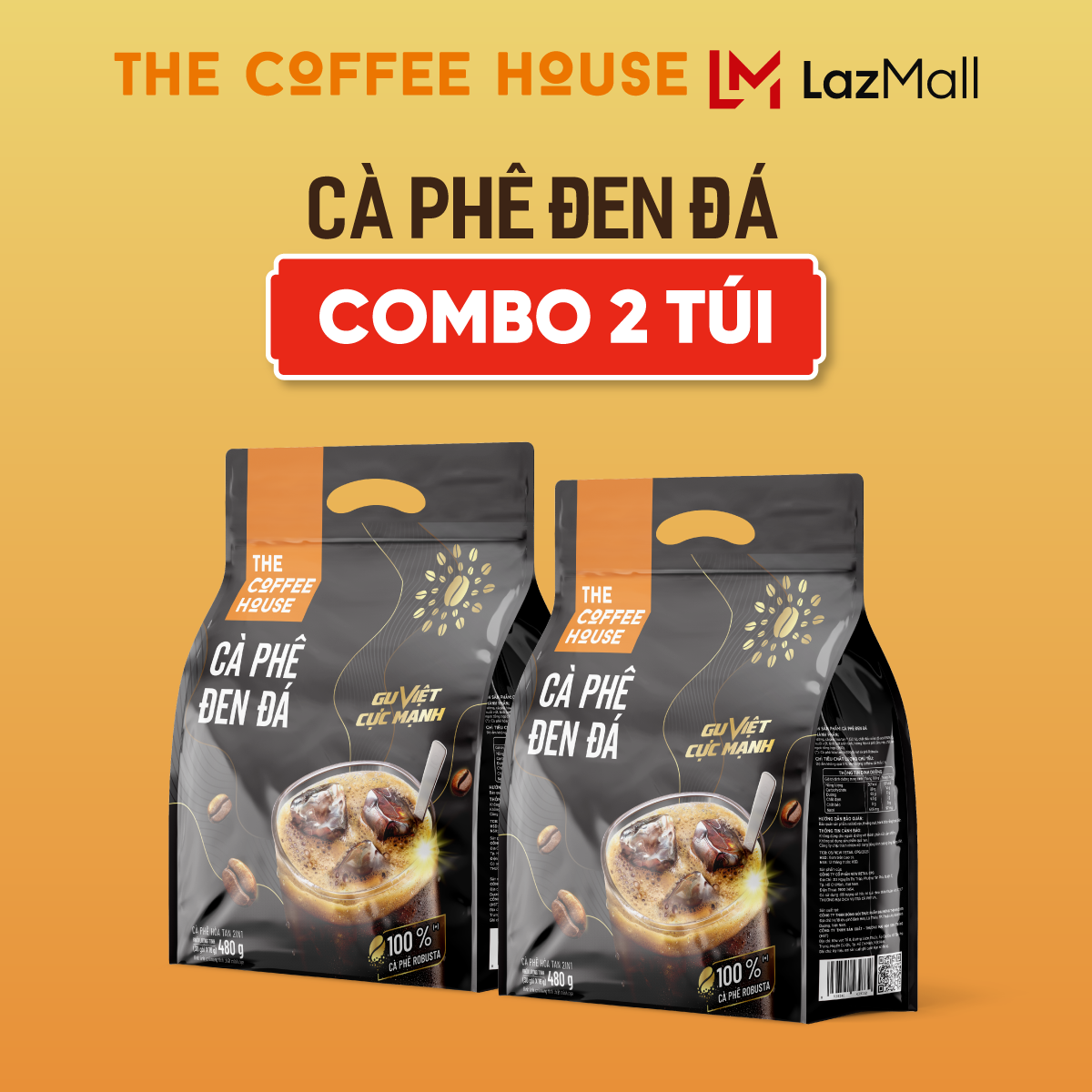 Combo 2 Túi cà phê đen đá The Coffee House Túi 30 gói x 16 g