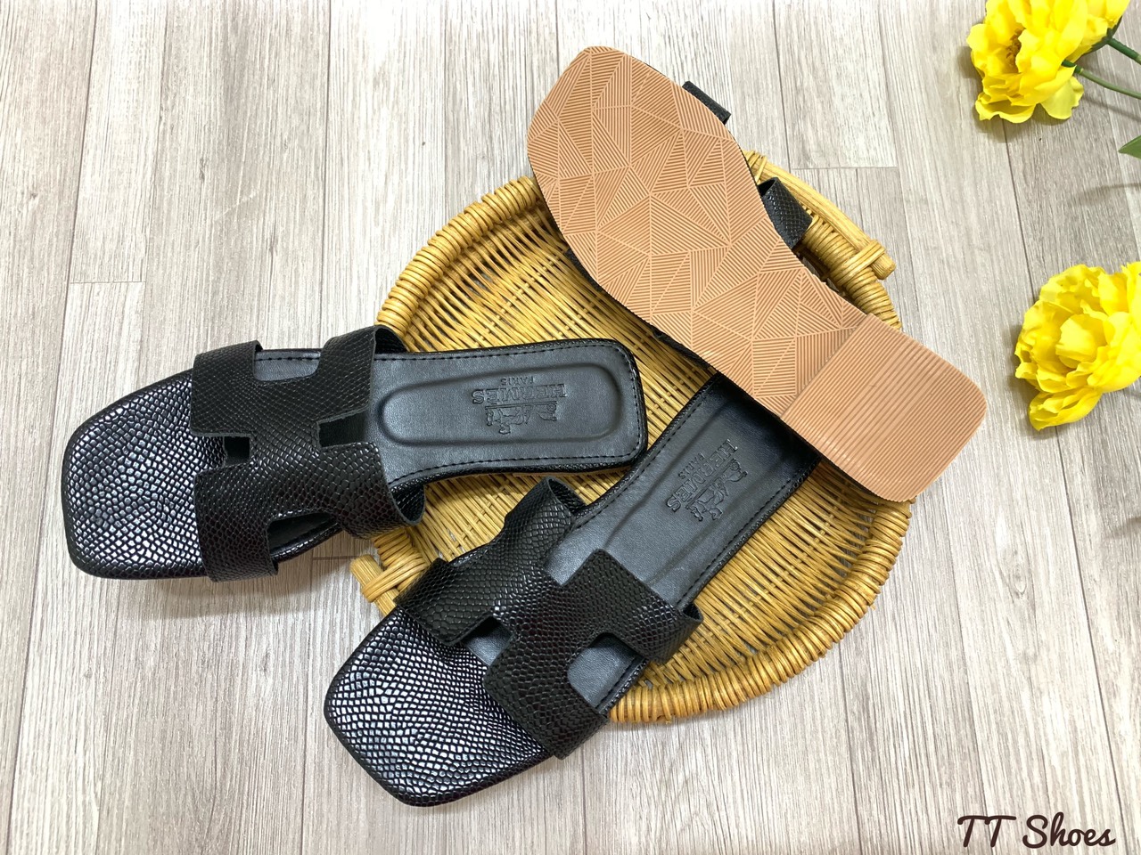 Dép chữ H da rắn đế TPR chống trơn trượt Eva Eva Shoes tprhoang02