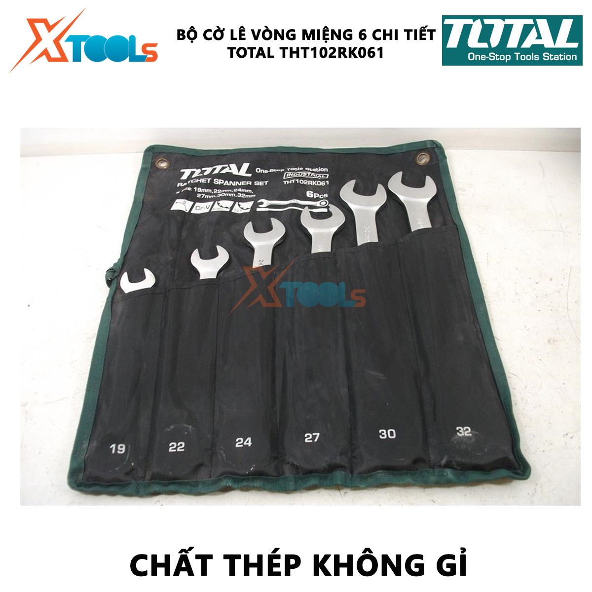 Bộ cờ lê vòng miệng 6 chi tiết TOTAL THT102RK061 | bộ cờ lê miệng vòng 2 chiều kích thước 19-32mm (19mm, 22mm, 24mm, 27mm, 30mm, 32mm )