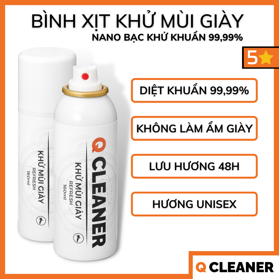 Bình xịt khử mùi giày 160ML Q Cleaner - Xuất xứ tại Việt Nam - EU