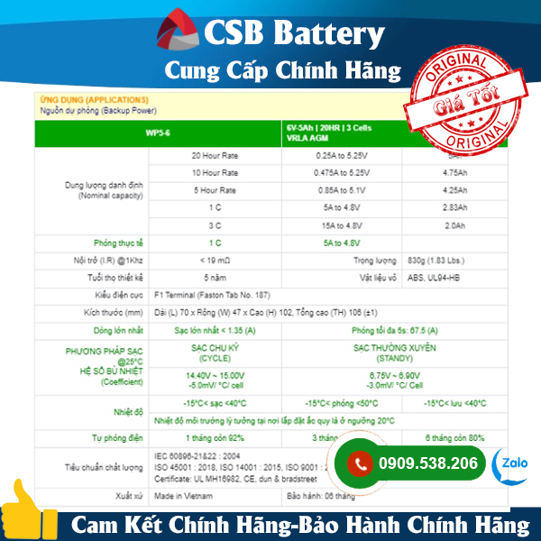 ẮC QUY KÍN KHÍ (VRLA AGM) GLOBE 6V-5AH