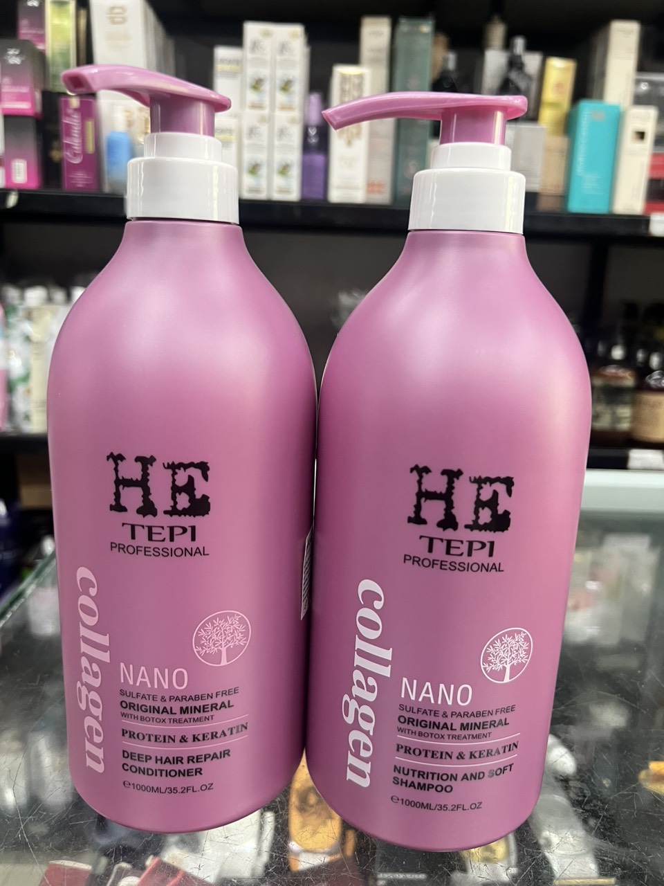 Cặp dầu gội xả mềm mượt ngăn rụng tóc he tepi collagen nano 1000ml x2