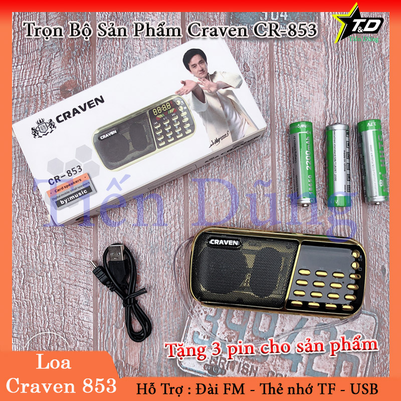 Loa Đài Raido FM Caraven  RC 853 thẻ nhớ, Usb, FM tặng kèm 3 pin dung lượng cao nhỏ gọn âm thanh chất lượng giá hợp lý