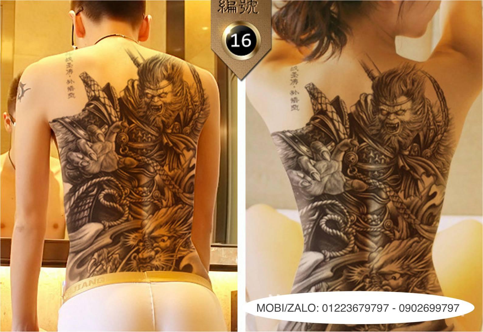 [HCM]Hình xăm dán tattoo kín lưng cao cấp 34x48cm Tề Thiên Mặt Quỉ