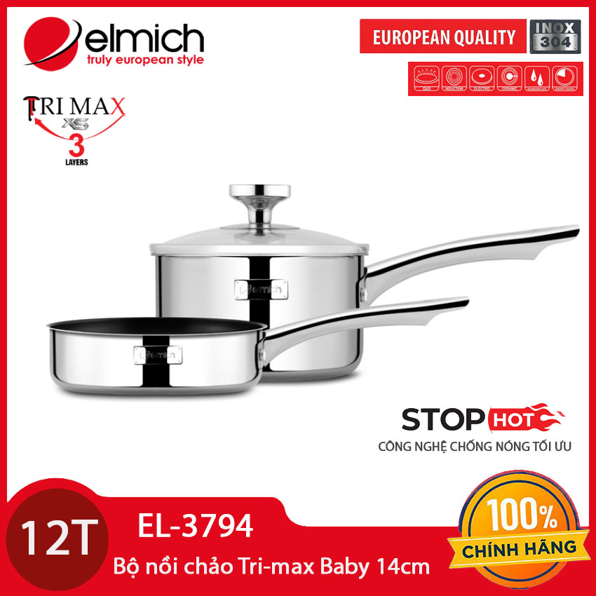 Bộ nồi quánh và chảo chống dính đáy liền Elmich Trimax Baby EL-3794 size 14cm