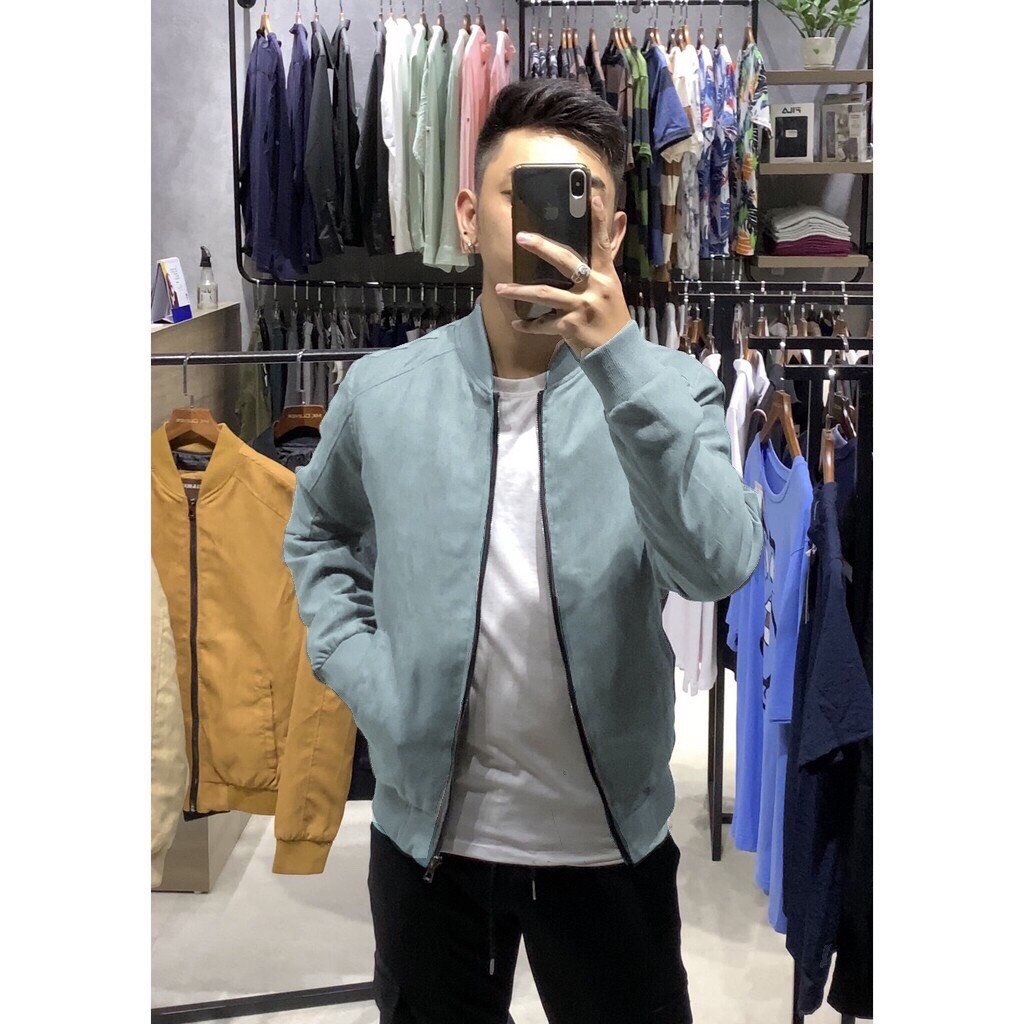 Áo khoác nam bomber da lộn lót gió siêu đẹp