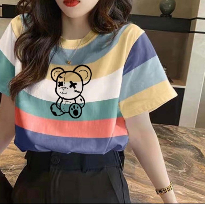 Áo phông kẻ sọc in Gấu siêu Kute