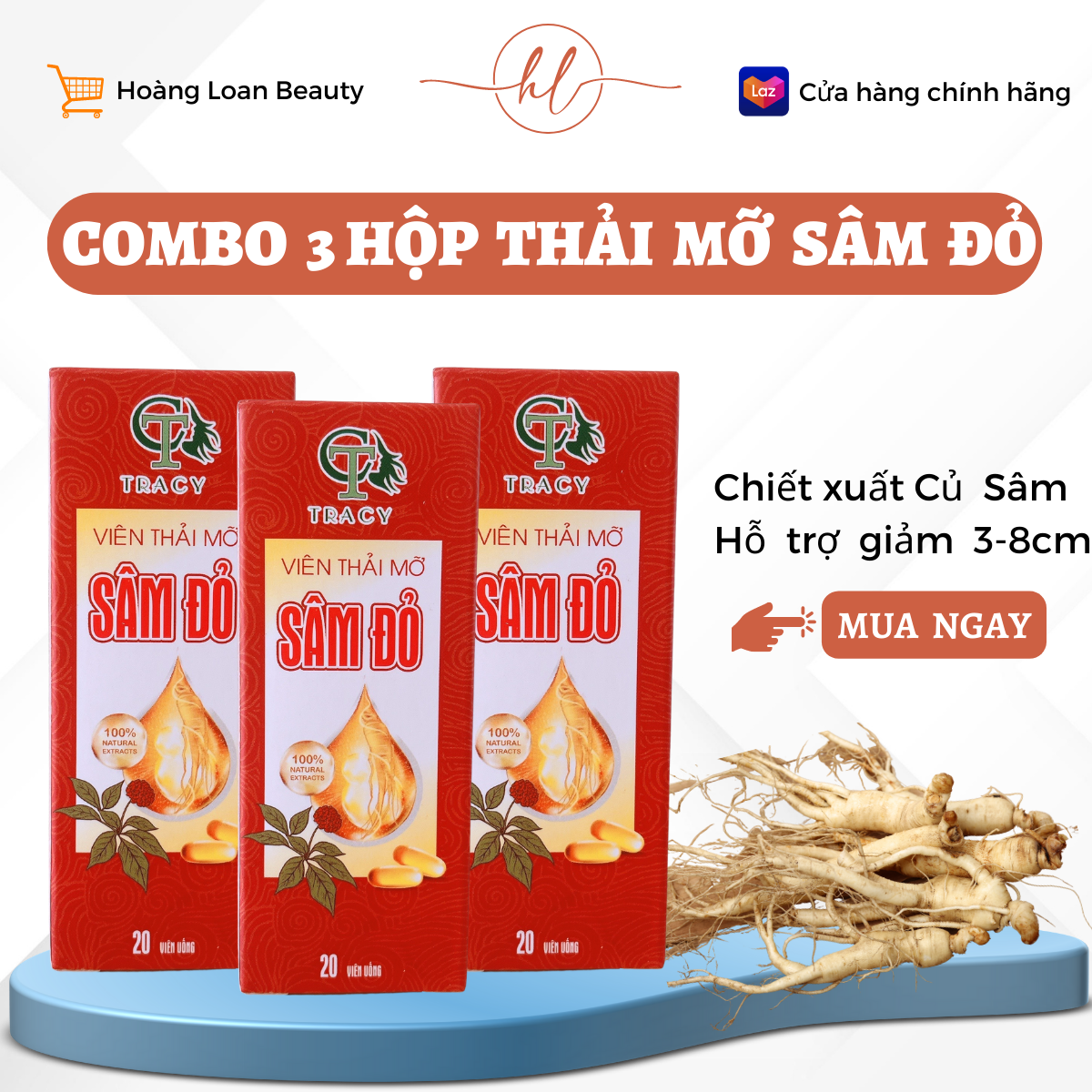 Combo 3 hộp thải mỡ sâm đỏ hỗ trợ giảm 5-9cm