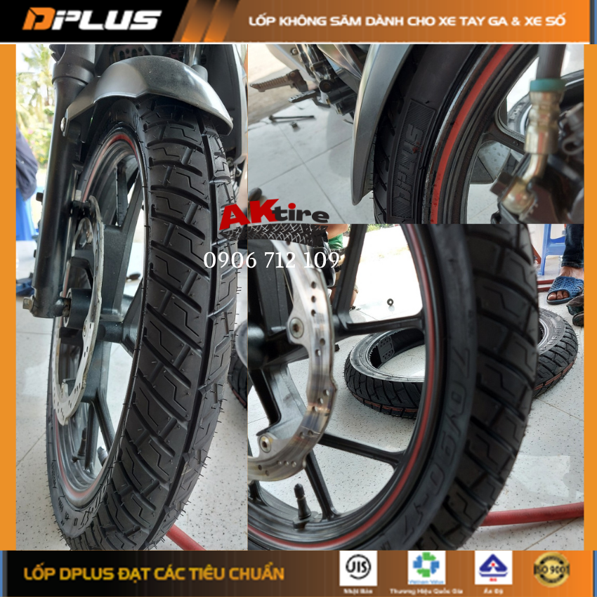 Lốp(vỏ) DPLUS 80/90-17/D373 KHÔNG SĂM(RUỘT) Dành cho Sau FutureNeo, Wave RS...