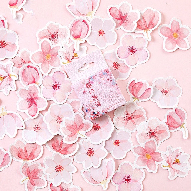 Bộ 45 hình dán sticker hoa anh đào dễ thương trang trí sổ tay