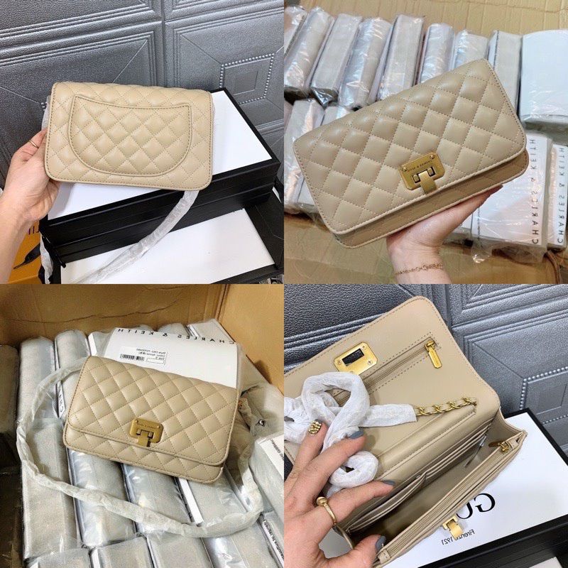 Túi xách nữ chần trám hàng QC full tag túi vải size 20