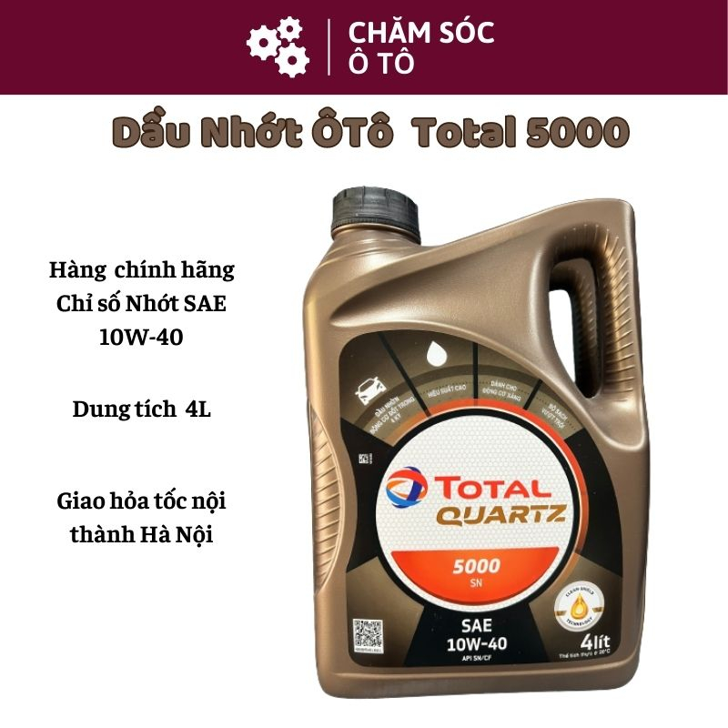 Dầu nhớt total quartz sn 5000 sae 10w40 api sn/ cf cao cấp can 4l - nâng cao công suất động cơ- chamsocoto