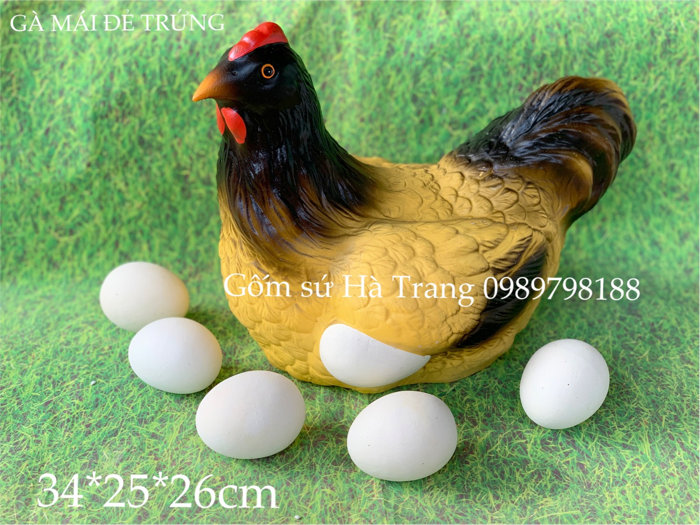 Tượng gà mái đẻ trứng ( con gà tài lộc ) gốm sứ Bát Tràng