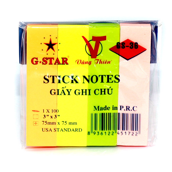Combo 2 Xấp Giấy Note 3X3 4 Màu ( Giấy Ghi Chú ) Gstar ( 200 Tờ )