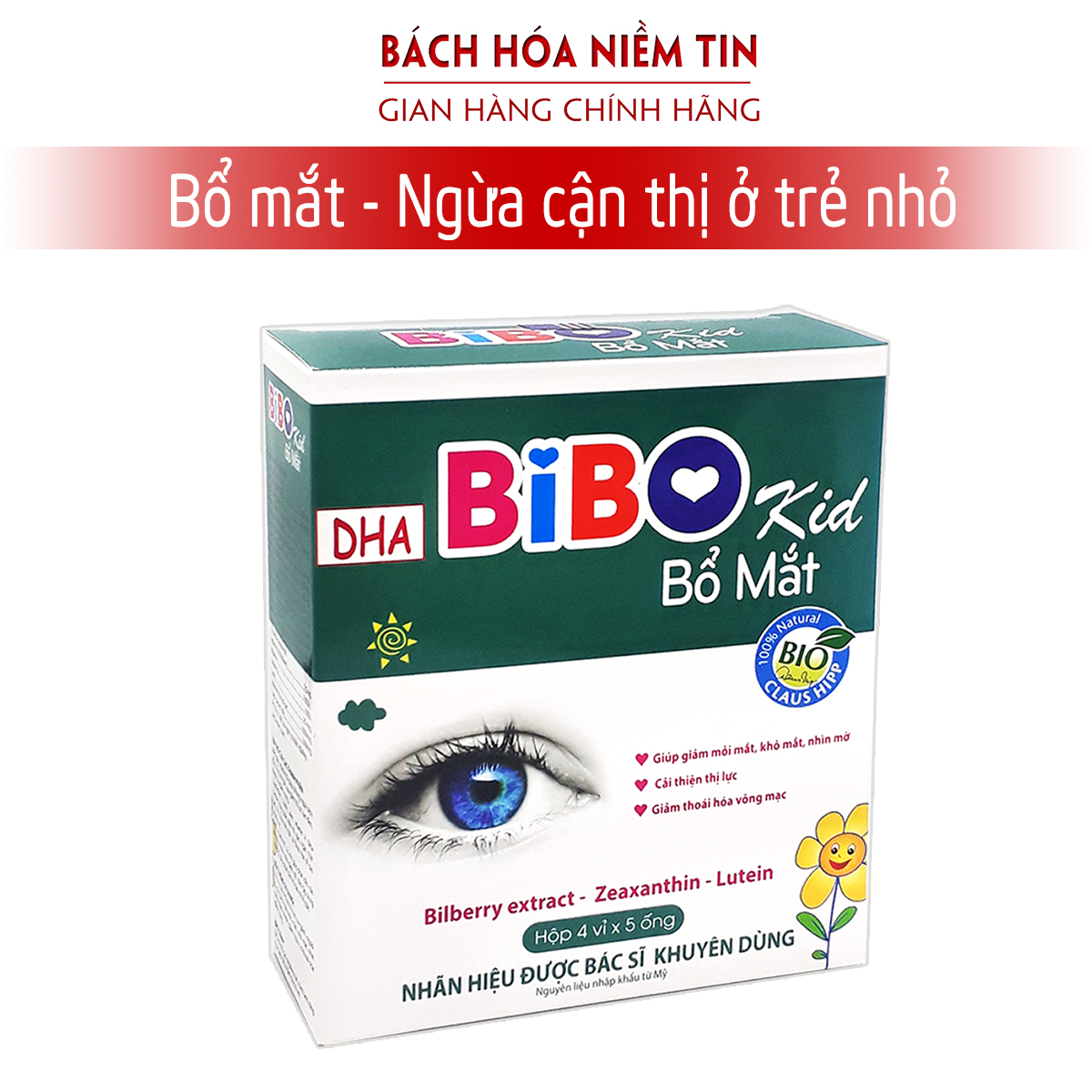 Siro SÁNG MẮT cho bé Giảm nguy cơ cận thị ở trẻ nhỏ -thành phần việt quất, cúc hoa vàng, giảm khô mắt, mỏi mắt hiệu quả- Hộp 20 gói 10ml