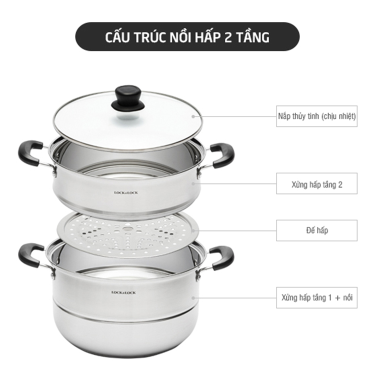Bộ nồi hấp 2 tầng Lock&Lock Steamer Pot Size 28cm LLH1282