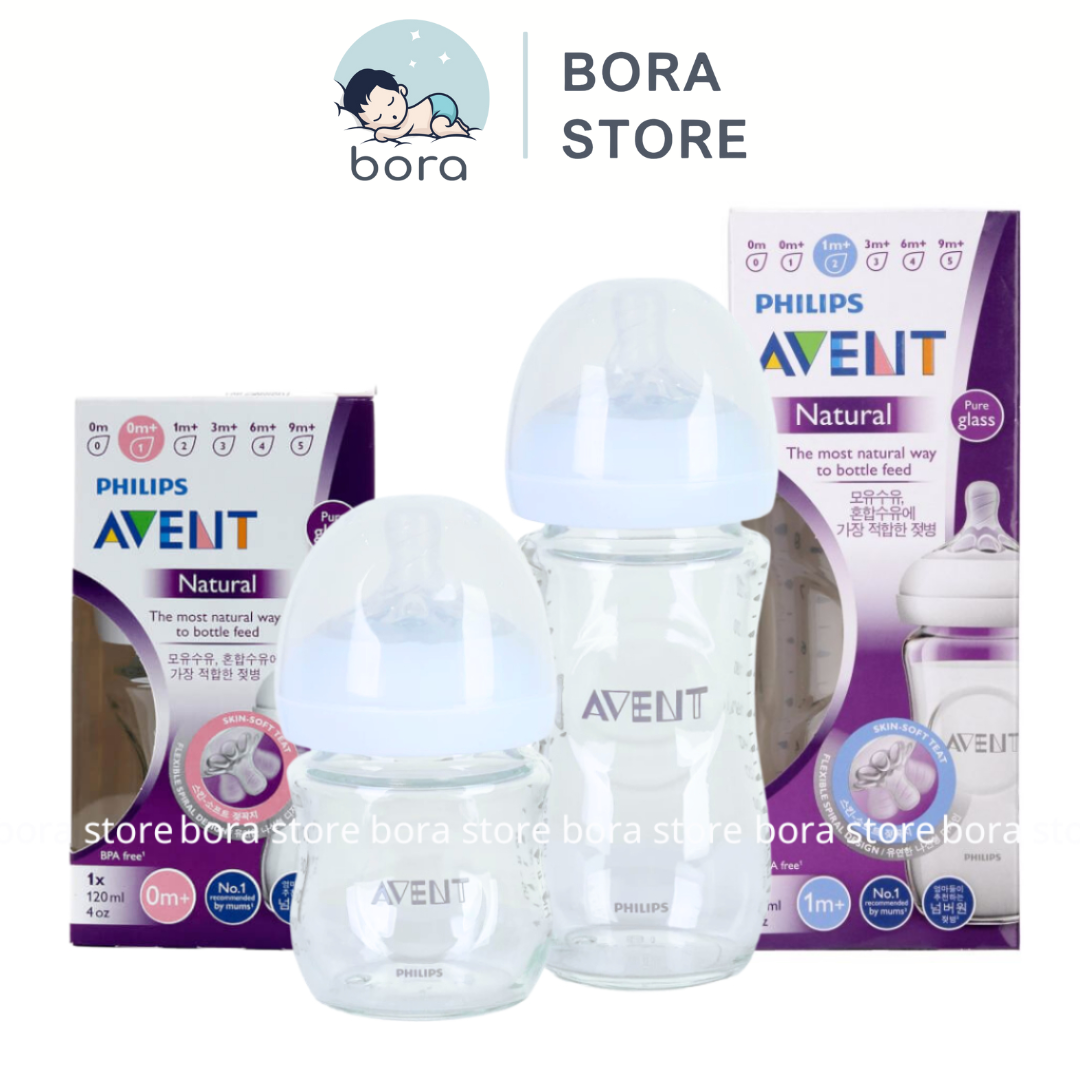 Bình sữa Avent Natural thủy tinh 60ml 120ml 240ml [Được chọn núm 0 - Y][Cam kết chính hãng]
