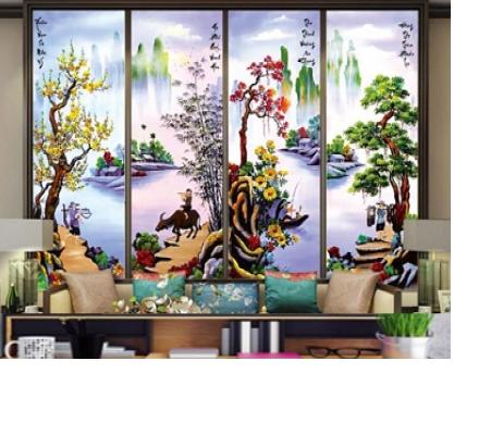 [HCM]Tranh đính đá Tứ Quý kt 146x100 cm