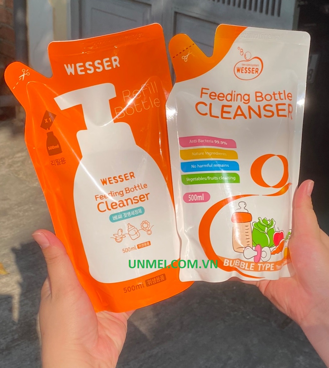 Bộ 3 Gói Nước Rửa Bình Sữa Wesser (500ml x 3)