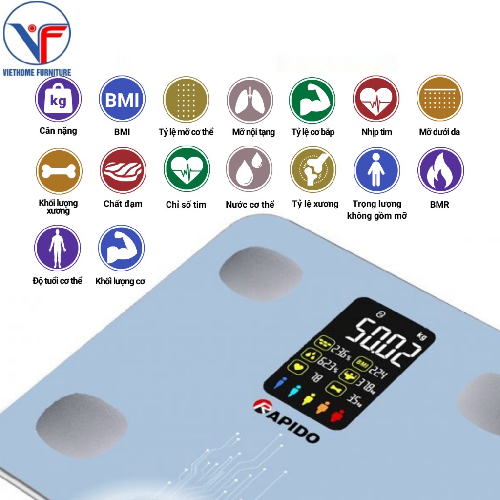 Cân sức khỏe thông minh Rapido RSB04-S (Có bluetooth)