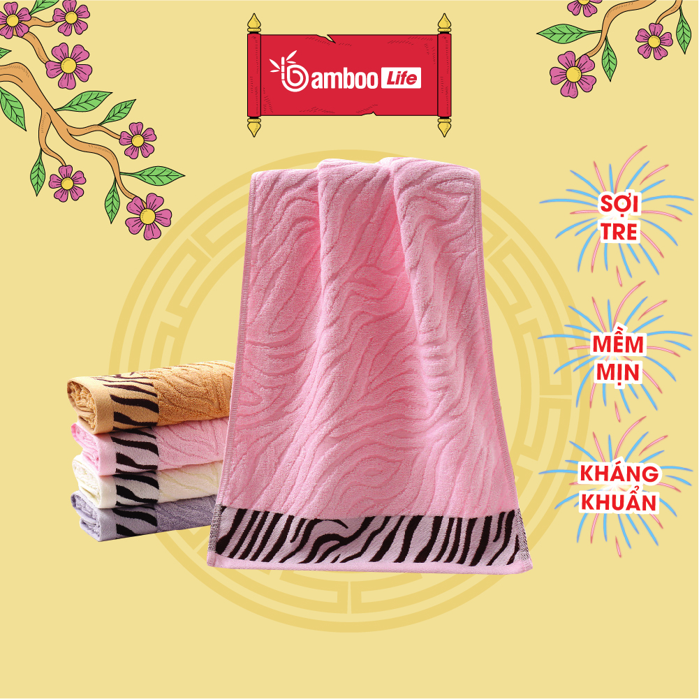 Khăn tắm sợi tre Bamboo Life họa tiết Hổ vằn, khăn lau người