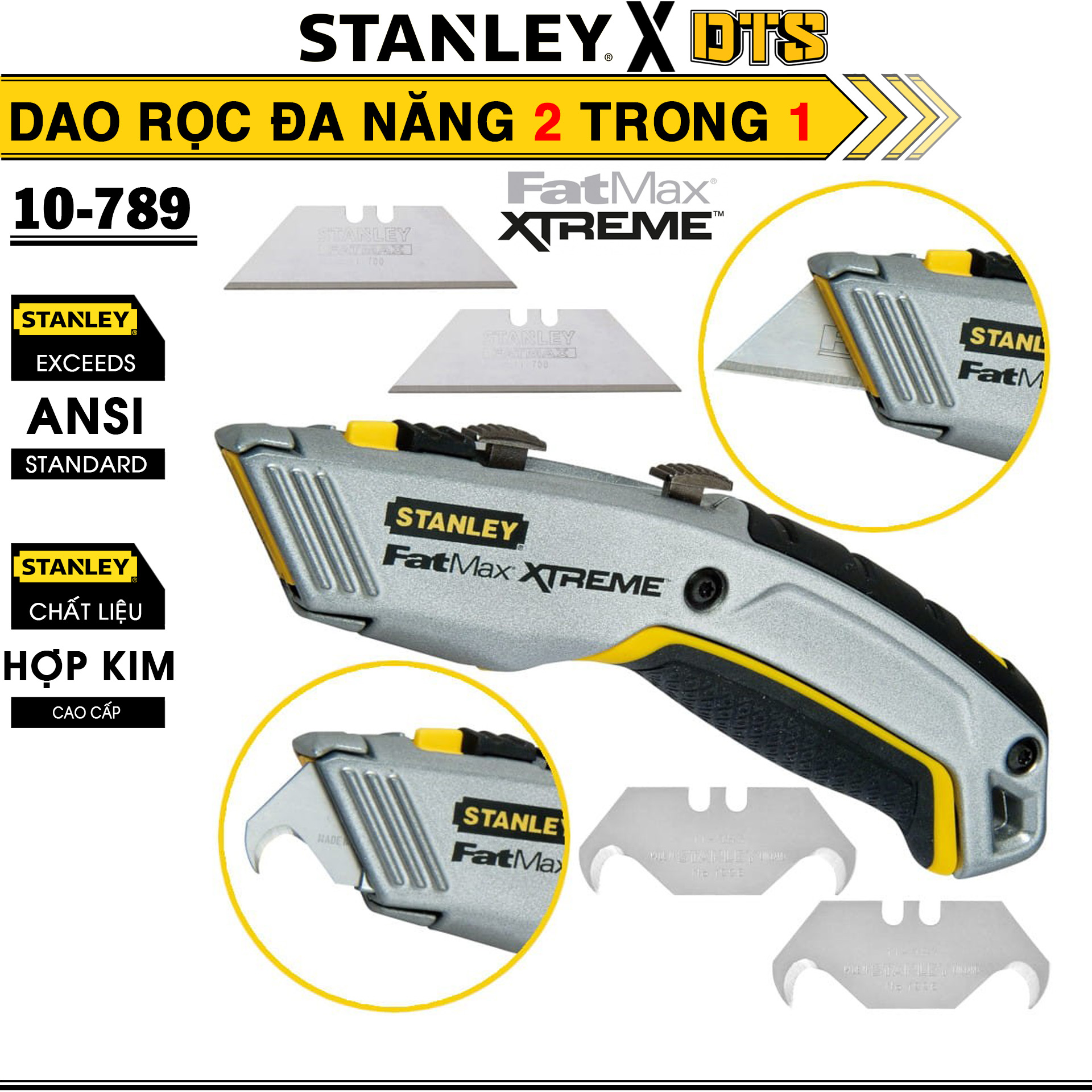 Dao rọc cáp 2 trong 1 FATMAX hãng STANLEY Mỹ | Dao trổ đa năng 2 kiểu lưỡi khung kim loại cao cấp cắt nhiều vật liệu, lưỡi cắt sắc thay nhanh 10-789
