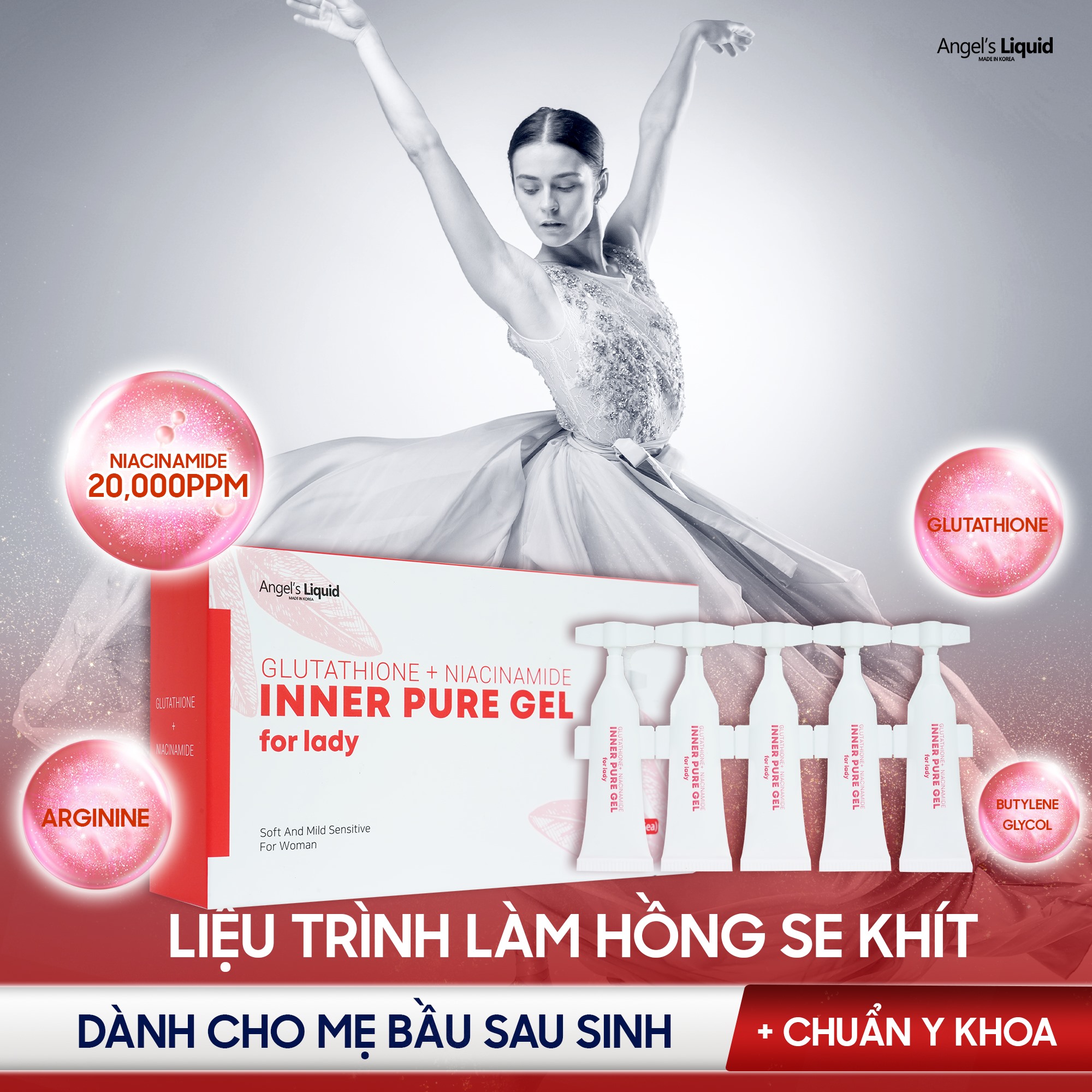 Siêu Tinh Chất Làm Hồng Se Khít Vùng Kín Angel's Liquid Glutathione Plus Niacinamide Inner Pure Gel 2ml _ Angel's Liquid Chính Hãng