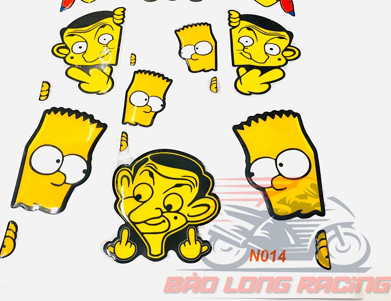 Bộ 10 tem Sticker Simpson Mrbean decal dán siêu đẹp rẻ