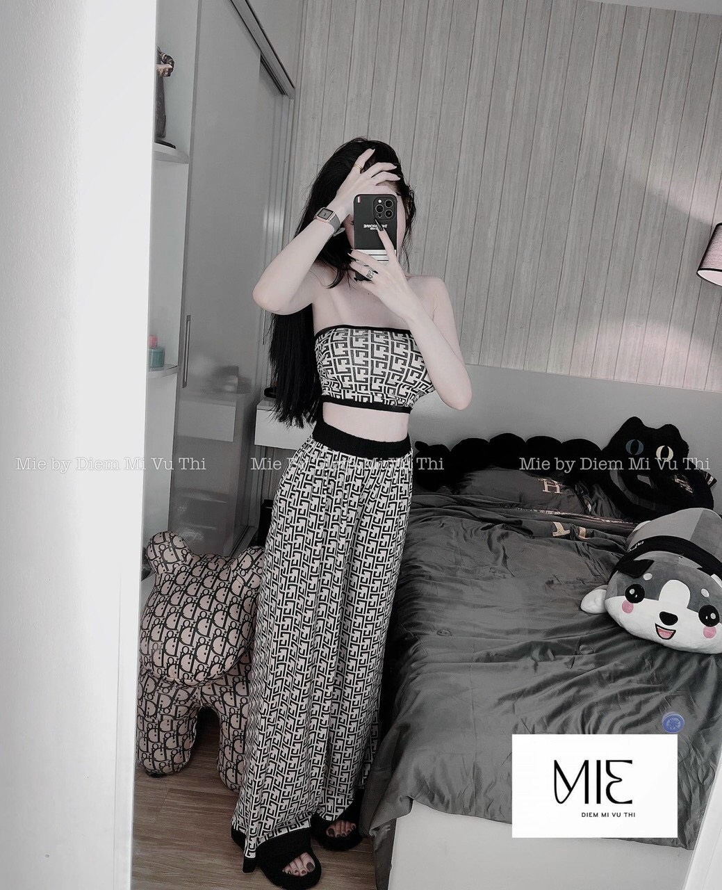 Set bộ thun áo quây mix quần ống rộng phối viền, Set bộ thun cúp ngực in chữ croptop mix quần dài ống suông