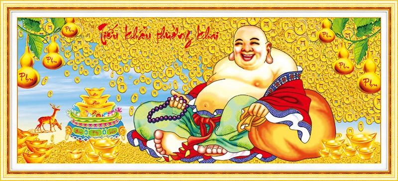 tranh đính đá phật di lạc TIẾU KHẨU THƯỜNG KHAI VS087 kích thước 100*46cm Siêu Thị Tranh Thêu