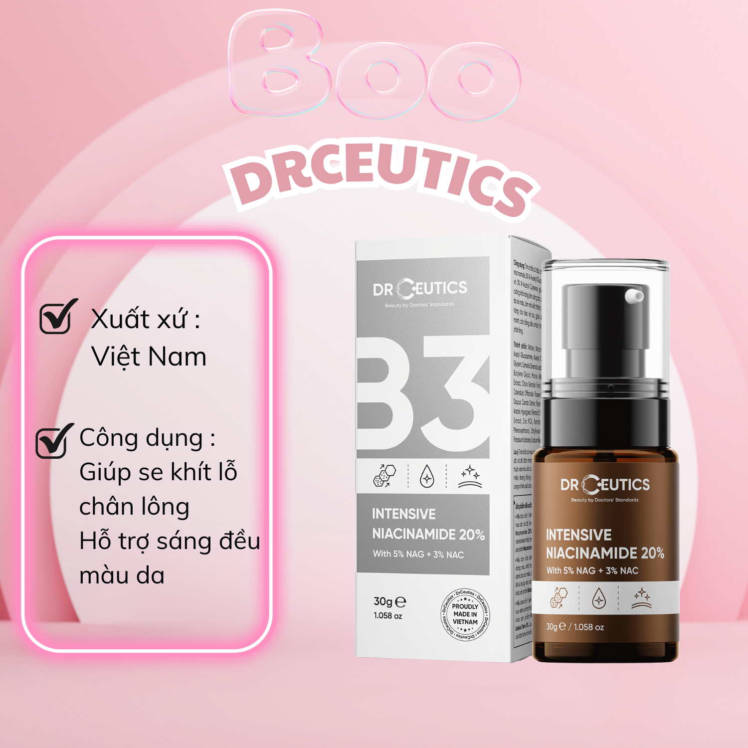 Serum B3 Intensive Niacinamide 20% DrCeutics GiảmThâm Sáng Da Kiềm Dầu