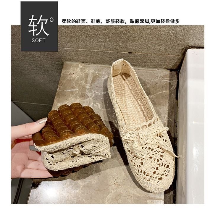 (Hàng Sẵn) Giày Búp Bê Ren Lưới Gắn Nơ Phong Cách Hàn