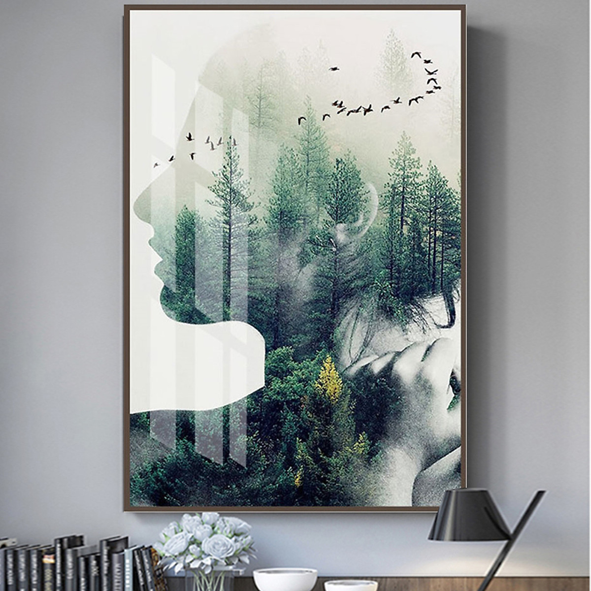 Tranh Tráng Gương Treo Tường Hiện Đại - Tranh Pha Lê Cô Gái Hòa Vào Thiên Nhiên