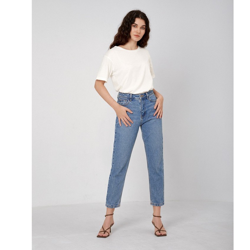 Quần Jeans Lưng Cao Nữ - Momfit Aqua Blue  ( Mã MFJ - 02B )