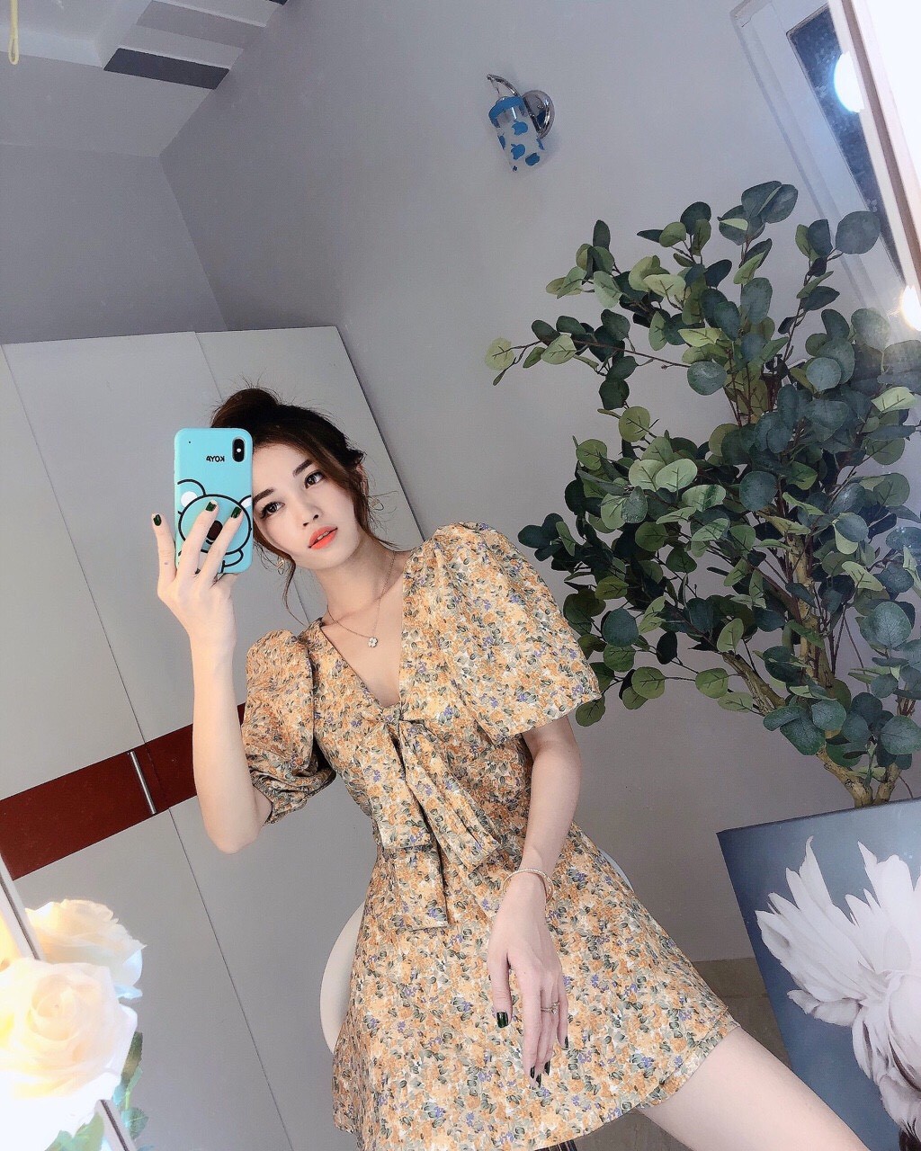 Đầm hoa cúc cột nơ - HM