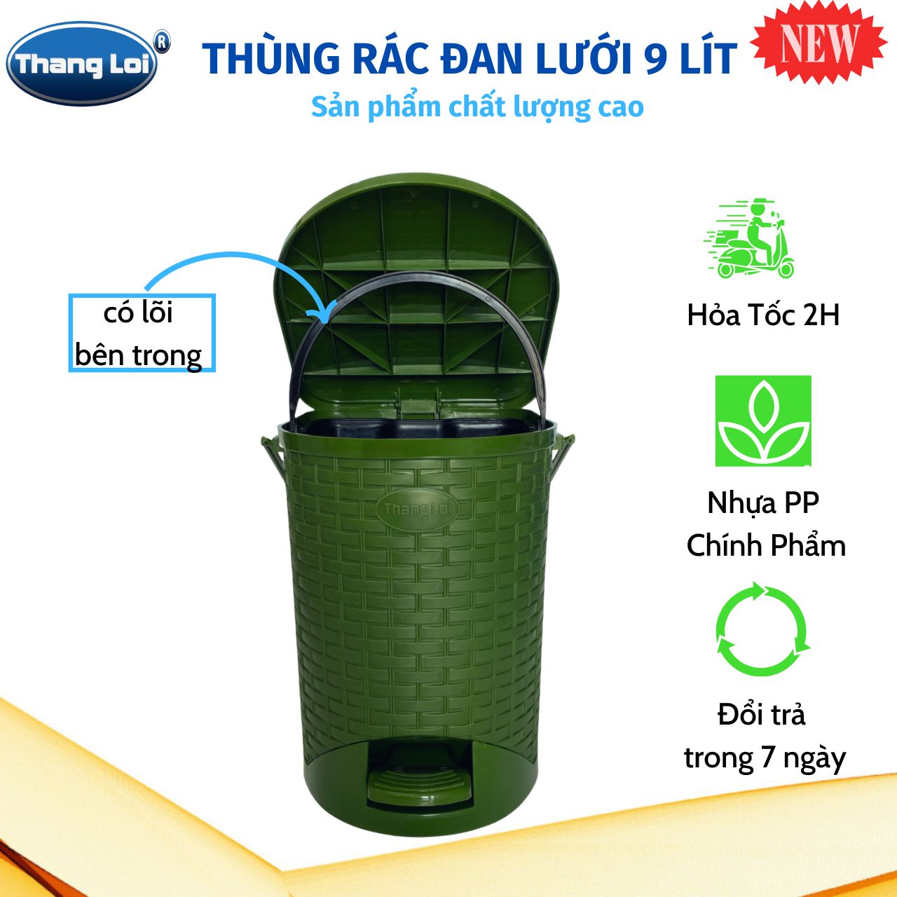 Thùng Rác Nhựa Thắng Lợi 9L Đan Lưới