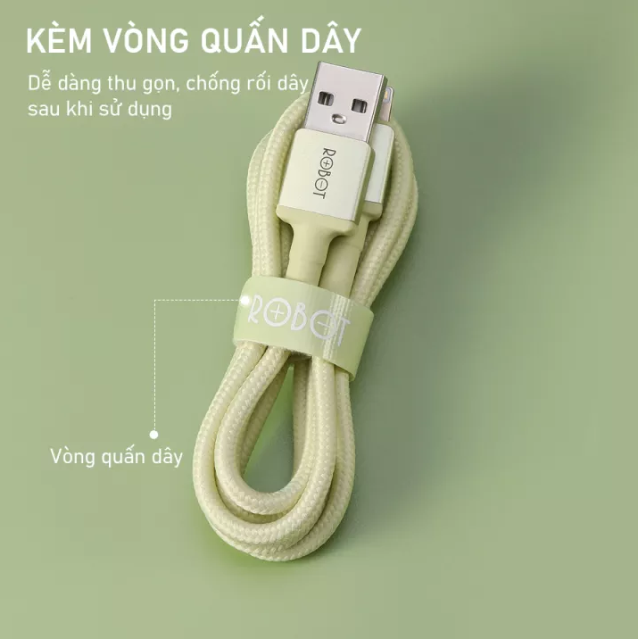 Cáp Sạc Lightning/ Type-C/ Micro ROBOT RSL100/ RSC100/ RSM100- Chiều Dài 1M - Cáp sạc iphone ipad samsung xiaomi oppo vivo huawei - Chất Liệu Dây Dù Chống Rối l HÀNG CHÍNH HÃNG