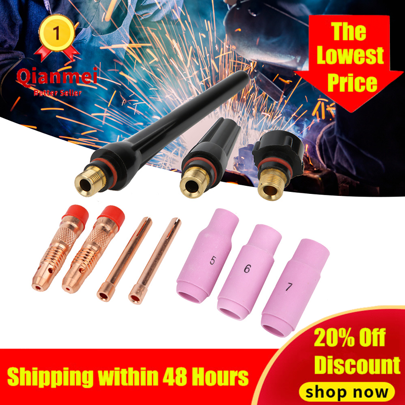 TIG welding accessory kit, 10 pieces TIG welding torch consumables for TIG torch WP-17/18/26, including ceramic nozzle, collar body, back cover 10PCS