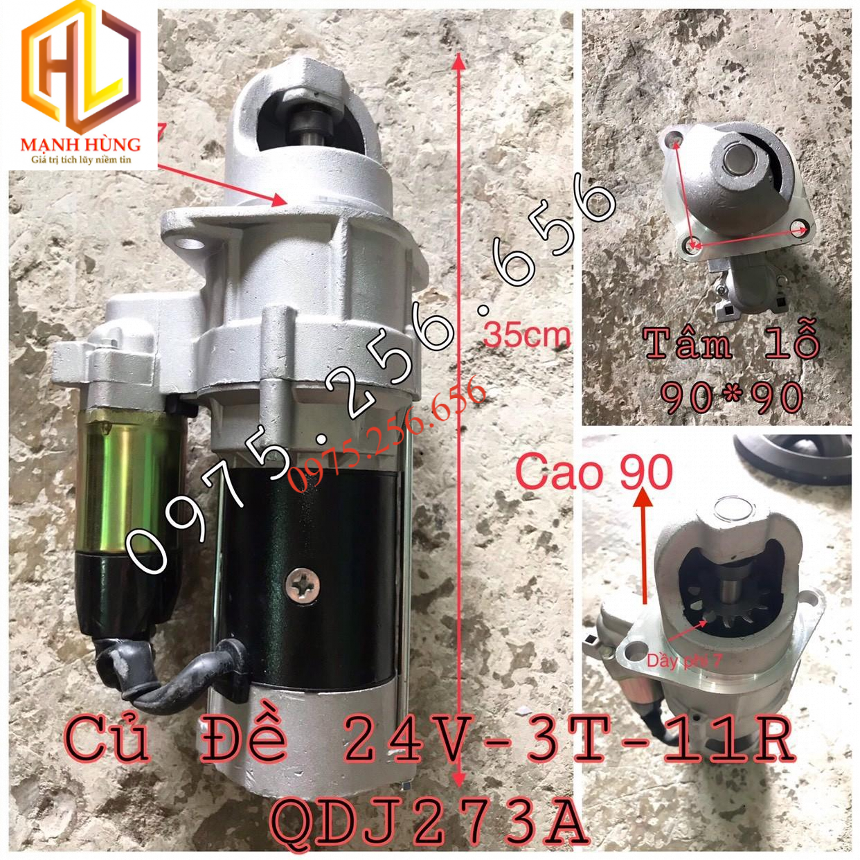 Củ đề 24v 3 tai 11 răng qdj273a xe hoàng huy 8 tấn củ đề ô tô