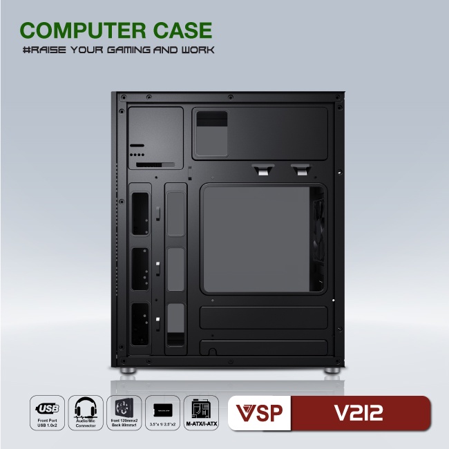 Case VSP V212 (Chuẩn mATX) Hai Mặt Kính Cường Lực