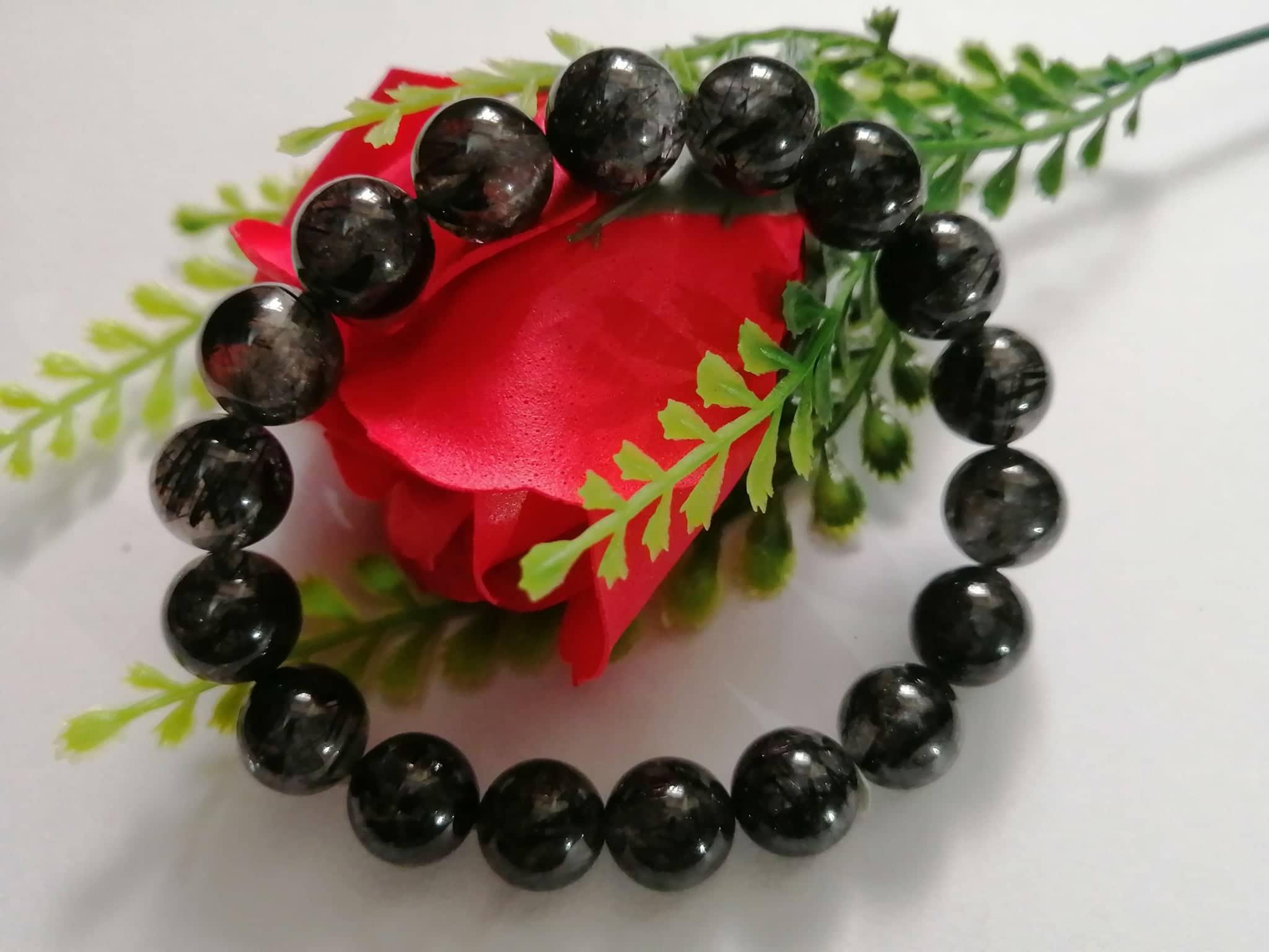 [HCM]Xưởng Sản xuất đá quý Tự Nhiên G.F.H -  Vòng tay đá Thạch Anh tóc đen Vip tự nhiên size 89101112